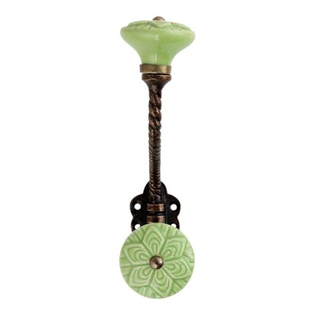 Green Wheel Flower Ceramic Antique Rope Iron Hook